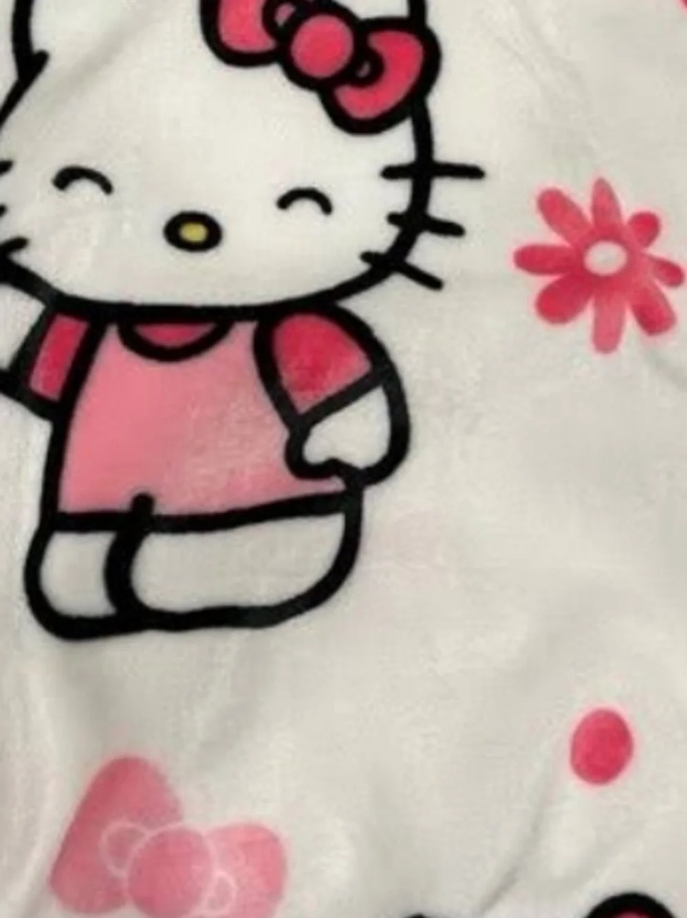 Hello Kitty White & Pink Plush Throw Blanket